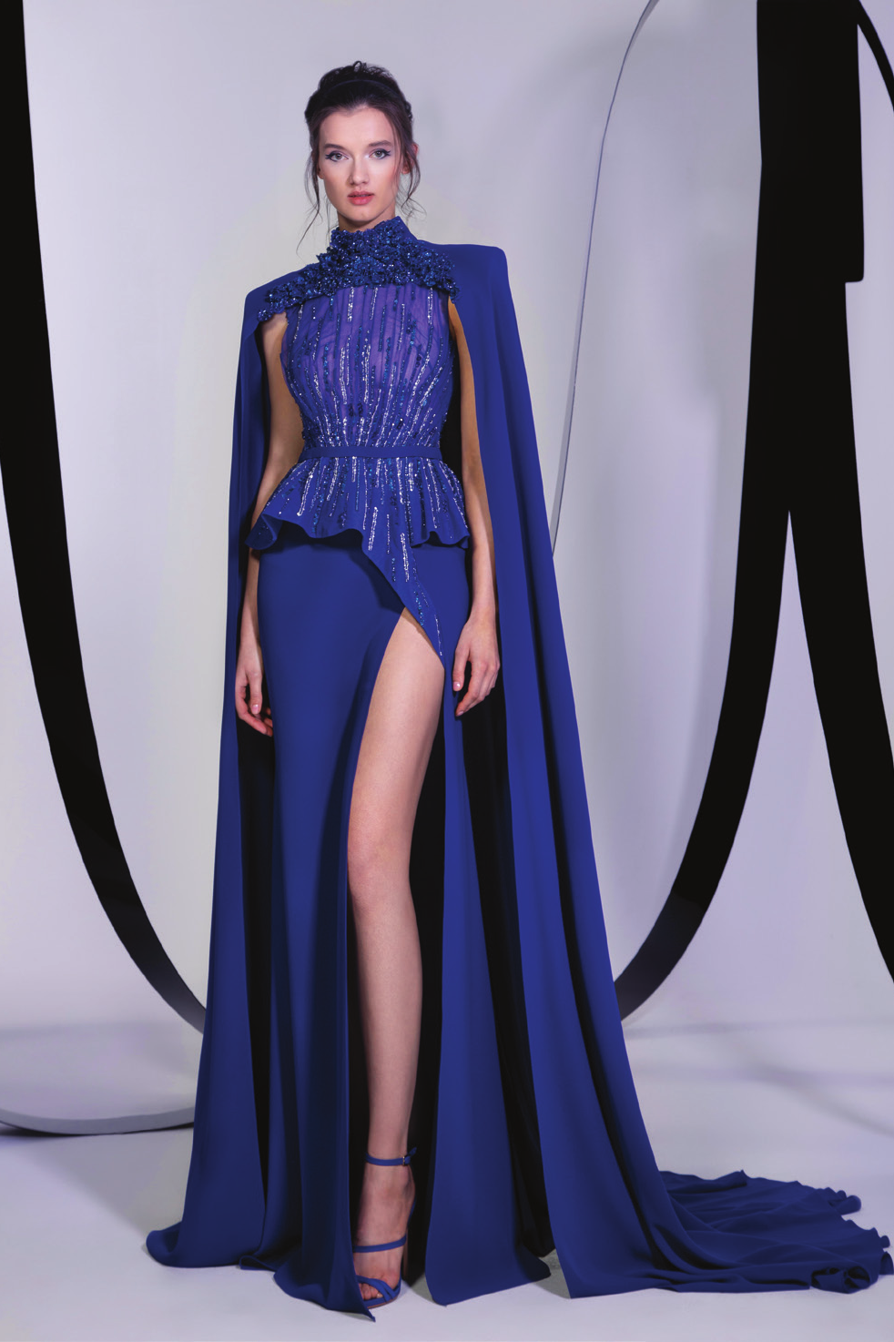 Beaded Cape Silk Satin Gown - Fall Winter 2023